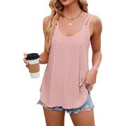 iChunhua Plus Size Ladies Long Strappy Tops Plain Eyelet Shirts Casual Tops to Hide Belly for Women Pink 2XL