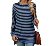 iChunhua Plus Size Long Sleeve Striped T Shirts Women Thin Ladies Winter Jumpers Size 16 18 Comfy Stretch Long Line Tunic Tops for Women Uk Dark Blue