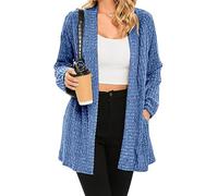 iChunhua Relaxed Fit Open Front Long Sleeved Fine Knit Cardigans for Women with Pockets Blue X-Large