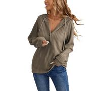 iChunhua Ribbed Long Sleeve Button Up Top V Neck Thin Brwon Sweatshirt Hooded for Women Uk Oversized Ladies Hoodies Size 8 Brown s