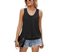 iChunhua Scoope Neck Vest Tops Women UK Basic Plain Simple Summer Sleeveless Shirt Floaty Holiday Beach Tops Black L