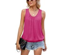 iChunhua Summer Sleeveless Tops for Ladies Pleated Front Tops Comfortable Womens Tank Tops to Hide Tummy Hot Pink XL