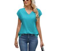 iChunhua V Neck Tops for Women UK Short Sleeve Stretch Cozy Cap Sleeve Tshirt Summer Turquoise L