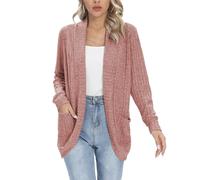 iChunhua Winter Cardigans for Women UK Warm, Loose Fit Cardigan Knitted Open Front Sweater Tops with Pockets (Pink, Small)