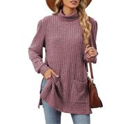 iChunhua Winter Womens Long Sleeve Jumpers Ladies Knitted Long Sleeve Top Turtle Neck Sweaters Loose Fit Wine 2XL