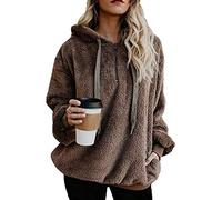 iChunhua Womans Cute Autumn Warm Fluffy Hoodie Zipper Fleece Hooded Jumpers Furry Sweatshirt with Pockets Brown Large