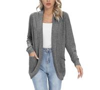 iChunhua Women's Autumn Long Sleeve Open Front Cardigans, Ribbed Knitted Cardigan Sweater Coats Outerwear with Pockets (Dark Grey, X-Large)
