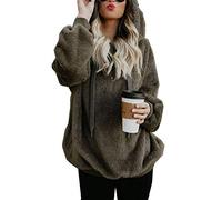 iChunhua Womens Casual Plain Long Sleeve Jumper Loose Fluffy Fleece Hoodie Sweatshirt with Pockets Army green Small