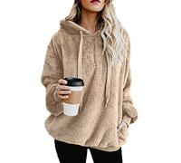 iChunhua Womens Cozy Zip up Pullover Hooded Sweatshirt Fluffy Jumpers Hoodie with Pockets Outwear Khaki XX-Large