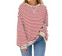 iChunhua Y2k Sweatshirt Women Trendy 2024 Loose Tunic Tops for Women Uk Chic Street Wear Cozy Cute Lounge Top Red White L