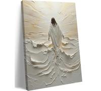 ICHZUMW Jesus Walking on Water Christian Canvas Wall Art, Religious Jesus Painting, Biblical Minimalist Pictures Posters Wall Decor for Church Office Bedroom Living Room, Modern Artwork Gift, 16x24in