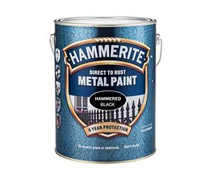 ICI 5084796 5L Hammerite Hammered Metal Paint - Black | 5084796 3 in 1 formula applies directly to rusty metal with no primer or undercoat required.