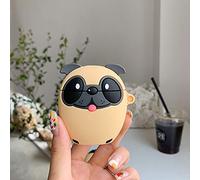 ICI-Rencontrer 3D Creative Distinctive Vivid Tongue Pug Cartoon Animals Design Airpods Case Cute Dog Soft Silicone Wireless Charging Earphone Shockproof Protector With Hook Yellow