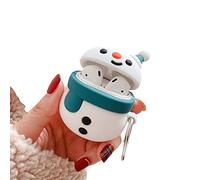 ICI-Rencontrer Super Cute 3D Scarf Christmas Snowman Design Airpods Case Kids Girls Women Creative Festival Soft Silicone Shockproof Wireless Charging Earphone Protector with Carabiner Blue Scarf
