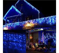 Icicle Christmas Fairy Lights Waterproof Outdoor/Indoor use. Blue 120 LED 4M Wide Plus a Massive 10M Lead Cable, 8 Modes, Low Safe Voltage White Cable (Blue, 120LED 4M)
