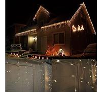 Icicle Christmas Fairy Lights Waterproof Outdoor/Indoor use. Warm White 400 LED 10M Wide 80 Drops Plus a Massive 10M Lead Cable, 8 Modes, Low Safe Voltage White Cable