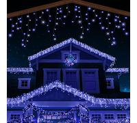 Icicle Lights 220 LED Blue & Bright White Tree Lights Outdoor Christmas Lights Timer Function Fairy Lights 8m / 26ft Lit Length Green Cable