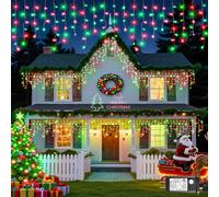 Icicle Lights for Outside, 33FT 400 LED Icicle Christmas Lights Outdoor with Waterproof 8 Modes, Plug in Connectable String Twinkle Light for Indoor Roof Window House Party Decorations, Red Green