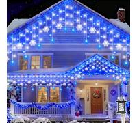 Icicle Lights Outdoor,Gcstnn 10M 240LEDs Snowflake Icicle Christmas Lights Mains Powered with Timer Waterproof Hanging Fairy Light for Outside House Gutter Roof Window Wall Xmas Decorations-Blue white