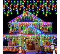 Icicle Lights Outdoor, Gcstnn 20M 480LEDs Icicle Christmas Lights Mains Powered with Timer &Waterproof&Memory Hanging Fairy Light for Outside House Gutter Roof Window Wall Xmas Decorations-Multicolour