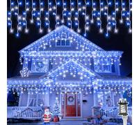 Icicle Lights Outdoor, Gcstnn 20M 480LEDs Icicle Christmas Lights Mains Powered with Timer & Waterproof &Memory Hanging Fairy Light for Outside House Gutter Roof Window Wall Xmas Decorations-BlueWhite
