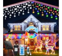 Icicle Lights Outdoor Solar & Plug-in, 25+5m 880 LED, 8 Lighting Modes, 4 Brightness Levels, 3-in-1 White/Colour/Jumping Light, 4/6/8H Timer & Memory, 40m Remote, IP65 Waterproof Christmas Lights