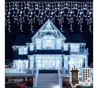 Icicle Outdoor Christmas Lights, 408LED 10M Mains Powered Waterproof Fairy Lights with Remote/Timer/8 Lighting Modes, Connectable Icicle Ice String Lights for Xmas Roof House Garden Decor (Cool White)