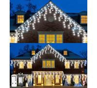Icicle Outdoor Christmas Lights,460LED 17.5M/57ft Christmas Decorations Lights Plug in,Cool White String Lights with IP44 Waterproof/Remote/8 Modes/Memory/Timer for Window Eaves Garden Outdoor Decor