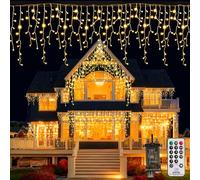 Icicle Outdoor Christmas Lights, 624LED 15M Mains Powered Waterproof Fairy Lights with Remote/Timer/8 Lighting Modes, Connectable Icicle Ice String Lights for Xmas Roof House Garden Decor (Warm White)
