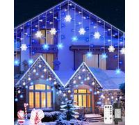 Icicle Outdoor Christmas Lights with Snowflake, 10.7M/35Ft 240LED Connectable Icicle Lights Waterproof,8 Modes&3 Timer&4 Brightness Levels with Remote for Eaves, Window,Festival Decor (Blue White)