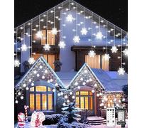 Icicle Outdoor Christmas Lights with Snowflake, 10.7M/35Ft 240LED Connectable Icicle Lights Waterproof,8 Modes&3 Timer&4 Brightness Levels with Remote for Eaves, Window,Festival Decor(White)