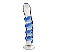 Icicles Hand Blown Glass Massager Clear With Blue Swirls