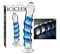 Icicles Hand Blown Glass Massager Clear With Blue Swirls