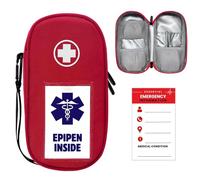 ICIMBI EpiPen Carry Case Insulated,Emergency Medical Bag with Carabiner-for 2 EpiPens,Asthma Inhaler,Auvi-Q,Anti-Histamine,Allergy Medicine,Eye Drops,Diabetes Travel Case(Red)