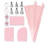 Icing Bag Set 15 Pieces with 6 Different Stainless Steel Piping Nozzles and 30 cm Piping Bag 3 Spatulas, Reusable and Dishwasher Safe - for Decorations Cakes, Cakes and Biscuits