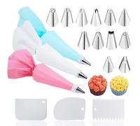 Icing Bag with Nozzles, 21 Pieces, Cake Accessories, Stainless Steel, Silicone Piping Bag for Cupcakes, Cake Decorating