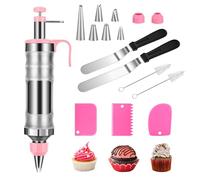 Icing Decoration Gun Set, Stainless Steel Dessert Decorating Syringe Set, Cupcake Frosting Filling Injector with 6 Icing Nozzles, 3 Cream Scraper, 2 Offset Spatula, 2 Nozzle Brush for Kitchen Baking