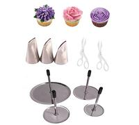 Icing Kit With 124k, 125k, 126k Piping Tips Set, 2 Flower Nails, 4 Lifters for Buttercream Flowers and Elegant Cake Decorations