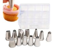 Icing Nozzle Set, 12-Piece Stainless Steel Decorating Tools - Icing Piping Nozzle Kit - For Meringue Dots, Biscuits, Cupcakes, Pastries, Baking at Home and in the Home Kitchen, for Beginners and