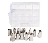 Icing Nozzles | 12-Piece Stainless Steel Baking Accessories - Icing Piping Nozzle Kit - For Meringue Dots, Biscuits, Cupcakes, Pastries, Baking at Home and in the Home Kitchen, for Beginners and