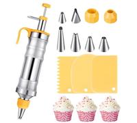 Icing Piping Gun for Cake Decorating, 14Oz Large Piping Icing Syringe Set, Stainless Steel Frosting Baking Tools with 6 Tips 2 Couplers 3 Cake Scrapers, Piping Bags and Nozzles Set