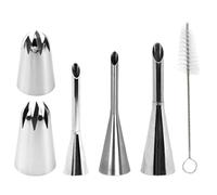 Icing Piping Kit, 5 PCS Stainless Steel Puff Cream Filling Piping Tips with 1 PCS Injector Tip Cleaning Brush for Filling Donuts Cupcakes Eclairs Pastries Cookies Cakes Ice Cream Dessert