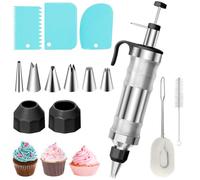 Icing Piping Kit Dessert Cake Decorating Set,Stainless Steel Icing Piping Nozzle Cake Decorating Tools,14 Pcs DIY Frosting Baking Tools with 6 Icing Nozzles & 3 Cream Scrapers (Black)