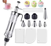 Icing Piping Kit, Stainless Steel Piping Tips and Nozzles Set for Cupcake Cookie Cake Decorating, Piping Tube Icing Syringe Reusable, DIY Baking Tools with Cream Scraper, and 6Pcs Syringe Nozzles