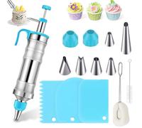 Icing Piping Kit, Stainless Steel Piping Tips and Nozzles Set for Cupcake Cookie Cake Decorating, Piping Tube Icing Syringe Reusable, DIY Baking Tools with Cream Scraper, and 6Pcs Syringe Nozzles