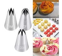 Icing Piping Tip Set,3 Large Decorating Tips Stainless Steel,DIY Cream Rose Flower Piping Tips,Cupcake Pastry Tips for Cake Decorating(1M 2D 2F)