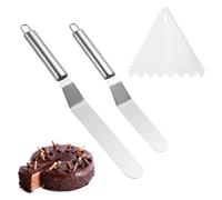 Icing Spatula Set 2 Pcs Stainless Steel Cake Spatula and 1 Pcs Triangular Scraper Thickened Frosting Knife with Durable Plastic Handle for Cake Decorating