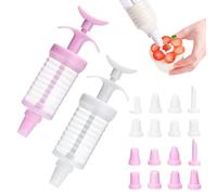 Icing Syringe and Nozzles Set, 2 Set Icing Piping Kit Icing Syringe Set with 16 Pieces Icing Nozzles, Piping Set, Cake Decorating Kit, Cake Decorating Tool for Cupcake Cream DIY Baking Lover Gift