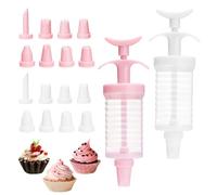 Icing Syringe and Nozzles Set, 2 Set Icing Piping Kit, Icing Syringe Set with 16pcs Plastic Piping Nozzle, Cake Decorating Kit for Cookie Cupcake Baking Lover Gift(White+Pink)