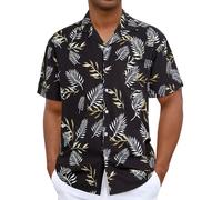 iCKER Hawaiian Shirt Beach Mens Short Sleeve Floral Classic Shirt Print Casual Regular Fit,Black TF196,XXXL